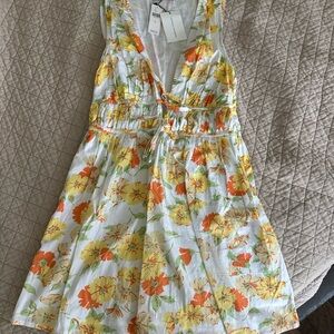 Faithfull the Brand yellow and White Sundress Sleeveless Plunge